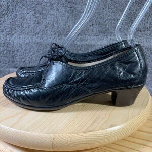 SAS Shoes Womens Size 7.5 Black Leather Lace Up Block Heel Oxford Made in USA